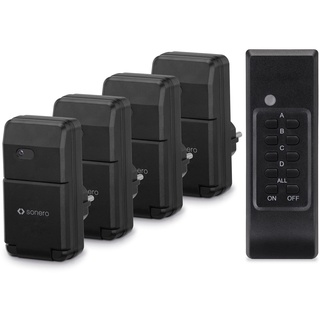 Sonero Funksteckdosen Set (4X Funskteckdose, 1x Funkfernbedienung), Outdoor, schwarz