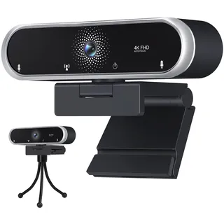 Webcam 4K mit Mikrofon und Webcam Abdeckung, Stativ, Plug & Play, mit automatischer Lichtkorrektur, für Laptop, PC, Desktop, für Live-Streaming, Videoanruf, Konferenz, Online-Unterricht, Spiel-V02