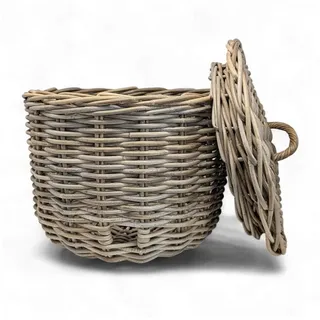 LIVLIG Schlauchhalterung Rattan-Schlauchtopf, optimal für bis zu 20 Meter Schlauch, (1x Rattan Schlauchaufbewahrung mit Deckel, handgeflochten, auch nutzbar als Pflanzenbehälter oder Stauraum)