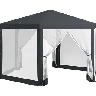 Outsunny Pavillon 4x4 m Gartenpavillon mit Moskitonetz, 6-eckig, Partyzelt aus Polyester & Metall, dunkelgrau für Gartenfeste   Aosom.de