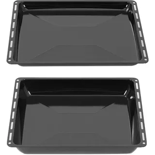 ICQN 455 x 375 mm 2er Backblech Set, 30 und 60 mm Extra Tiefe, Passend für Bosch, Siemens, Neff, Constructa, Flavel, Emailliert, Fettpfanne, 45,5 ×