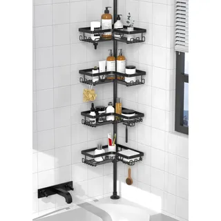 KEGII Teleskop Duschregal Teleskopregal Bad Duschablage Eckregal für Dusche und Badewanne Schwarz, 4 Stück - Teleskopregal Badezimmer Organizer