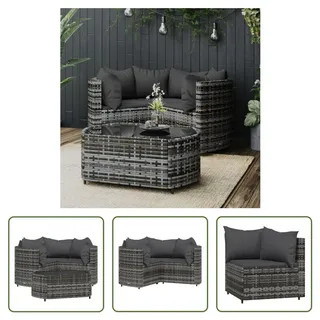The Living Store 4-tlg. Garten-Lounge-Set mit Kissen Grau Poly Rattan - Grau