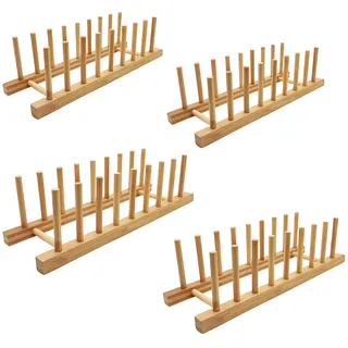 efbock Tellerregal Halter für Küchenschränke Bambus Holz Schneidebrett Tablett Geschirr Rack Ständer Abtropfständer Küchenschrank Organizer für Teller, Tassen, Topfdeckel (4, 8 Steckplätze)