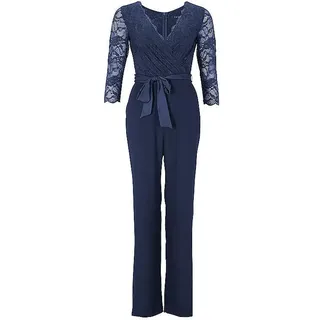 Swing Jumpsuit mit Spitzenbesatz, Marine, 42