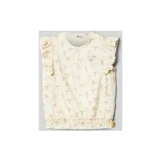 Bluse mit Rüschenbesatz, Offwhite, 98