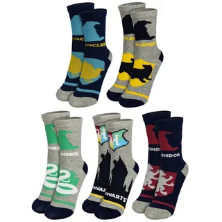 UNITED LABELS Harry Potter Socken für Jungen und Mädchen - 4 Häuser Kinder Sneaker Kindersocken Söckchen (5er Pack) (DE/NL/SE/PL, Numerisch, 23, 26, Regular, Grau/Blau) - 23-26