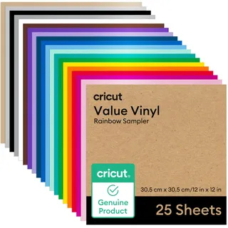 Cricut Vinylfolie für Plotter im Vorteilspack | 25 Blatt | 30,5 cm x 30,5 cm | Selbstklebende, permanente Plotterfolie für alle Cricut Schneidemaschinen | Sortenpaket