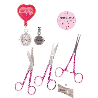 Set Persönliche Ausrüstung für krankenschwester (Schwesternuhr, button, scheren für krankenschwestern) + Gratis Gravur! (Hart)