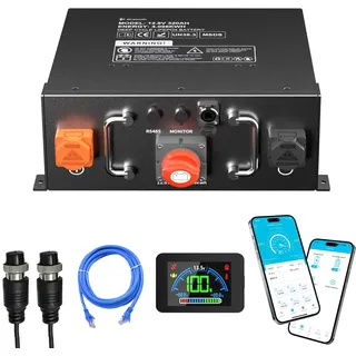 FEENCE Selbsterwärmung 12V 320Ah Untersitz Wohnmobil-Batterie LiFePo4 AKKU, 4096Wh Kapazität -20°C Aufladen lithium batterie wohnmobil,mit eingebautem 250A BMS für Wohnmobile Off-Grid System