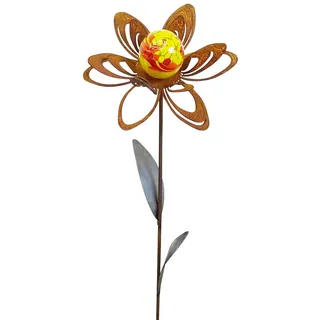 Bornhöft Gartenstecker Metall Rost Gartendeko rostige Dekoration Edelrost mit Glaskugeln (Blume Jana)