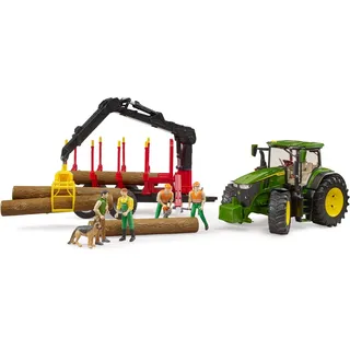 Bruder 03154 John Deere 7R 350 mit Rückeanhänger und 4 Baumstämmen