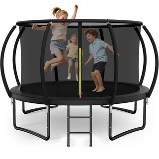 Nattork Trampolin Outdoor Ø244/370/427cm, Gartentrampolin mit Sicherheitsnetz & Leiter, Outdoor Trampolin für Kinder & Erwachsene, bis Belastbarkeit zu 150 kg