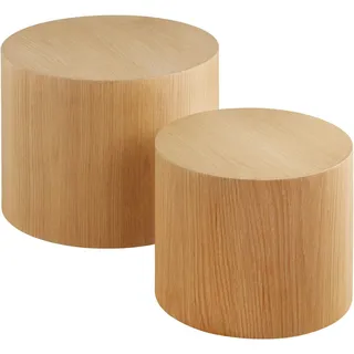 Tectake tectake® 2er Set Couchtische, rund, furnierte MDF-Platte, bodenschonende Filzgleiter