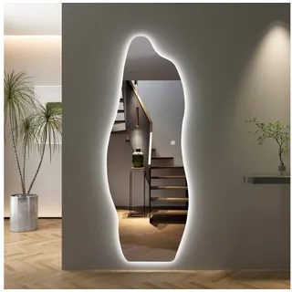 WDWRITTI Ganzkörperspiegel Rahmenlos LED Ganzkörperspiegel Wandspiegel groß asymmetrisch (Flurspiegel Modern mit 3Lichtfarben, Dimmbar, Speicherfunktion, 165x60cm), für Wohnzimmer Schlafzimmer Garderobe Flur Friseurladen bunt