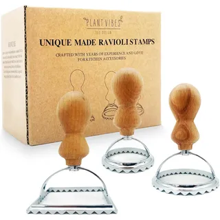 Ravioli-Ausstecher Set, 3 wunderschöne Ravioli-Former mit Holzgriff, Ravioli-Stempel und Kann man extra kaufen Raviolischneider, 3er Set Ravioli Ausstecher