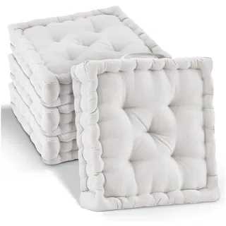 Beautissu Stuhlkissen 4er Set Bodenkissen Sitzkissen Mila, 50x50cm, Natur, Matratzenkissen 10cm, 100% Baumwolle Stuhlkissen Indoor & Outdoor beige
