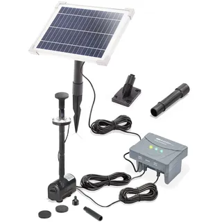 esotec Solarteichpumpe Springbrunnenpumpe Teichpumpe 6/220 Akku LED 101023 | Pumpe 6,4VDC, 225l/h, Förderhöhe 0,65m, Durchflussregler, LiFePO4 Akku 4Ah wechselbar, bis 15Std Akkubetrieb, LED-Lichtring