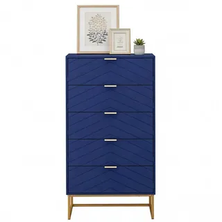 UEV Kommode mit 5 Schublanden, Sideboard, Schubladenschrank, Schmal kommode modern (60x34x110cm, Schrank für Wohnzimmer Schlafzimmer Flur Büro), mit Kippschutz Aufbewahrungskommode, Mehrzweckschrank aus Holz blau