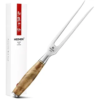 HEZHN Tranchiergabel Fleischgabel Outdoor Grillgabel 430 Edelstahl Figaro Bergahorn Holz Geschenkbox Verpackung