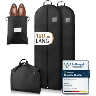Bruce. Bruce.® 2x Kleidersack Lang 160x60 cm inkl. 1x Schuhbeutel – Premium Kleiderhülle für Abendkleid, Robe & Trachten – 120 GSM Materialstärke – Atmungsaktive Schutzhülle für Reisen & Kleiderschrank