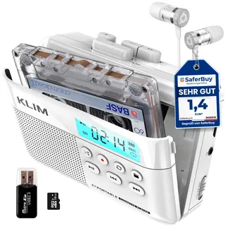 Kassettenspieler - Kassettenrekorder - Cassette Gerät - Kassetten Digitalisieren - Tragbarer Kassettenrekorder - Mikrofon & Lautsprecher - Wiederaufladbarer Aufladbar - Stereoausgang - 16GB SD-Karte