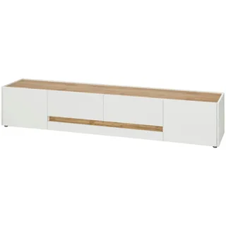 furn.design Lowboard Center Weiß, Eiche Wotan, Holzwerkstoff, Nachbildung,Eiche, Uni, Holz Optik, 2 Schubladen, 223x40x45 cm, Wohnzimmer, Wohnwände, Lowboards, Lowboards stehend