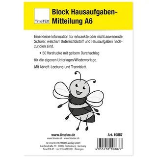 TimeTEX Hausaufgaben-Mitteilung - 50 Vordrucke mit Durchschlag - A6-10887