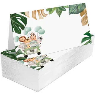 Nopoben - Safari, Dschungelwald, tropische Tiere, gefüllte Namen, Tischkarten, 25 Stück, zusammenklappbar auf 8,9 x 5,1 cm