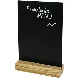 HMF 46452 Acryl Tischaufsteller Kreidetafel mit Holzfuß, T-Aufsteller, DIN A5 Schwarz