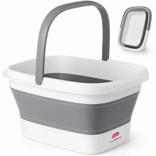 DEANIC Faltbare Fußbadewanne, Fußbad Fußwanne mit Griff (Grau) | Klappbar mit Griff, PP und TPE Material, 18 Liter Fassungsvermögen, Mehrzweck Eimer für Wäschebehälter, Reinigungswanne
