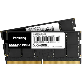 fanxiang SODIMM 64GB Kit (2x32GB) DDR5 RAM 4800 MT/s CL40, Overclocking Gaming, PC Computer Arbeitsspeicher, Schwarz