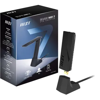 MSI BE6500 WiFi 7 USB Adapter (USB 3.2), Netzwerkadapter, Schwarz