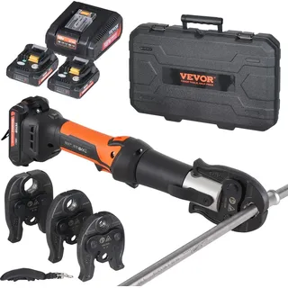 Vevor Presswerkzeug und Akku-Set, Pro-Presswerkzeug, elektrisches Rohr-Crimpwerkzeug mit M15-, M22-, M28-Backen, Presswerkzeug-Set mit 2 Stück 18-V-2,0-Ah-Akku, Schnellladegerät und Tragetasche