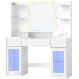 VASAGLE Schminktisch mit Spiegel, RGB-Beleuchtung, Steckdose und 2 Schränken,