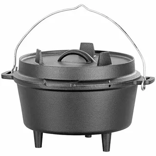 Rosenstein & Söhne Dutch Oven aus Gusseisen mit Standfüßen, 2in1-Deckel & -Pfanne, 3 l
