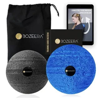 BOZEERA [FASZIENKUGEL 10CM & 8CM] Faszienball Set – Faszienbälle zur Massage von Schulter, Rücken - Massageball 10cm & 8cm - Inkl. Video, Booklet & Tasche– Premium Faszienball Set