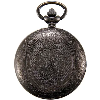 Avaner Taschenuhr für Damen Herren, Analog Quarzwerk Pocket Watch mit arabischen Ziffern, 24H Hilfs-Skala Graviertem Blumen Uhrkette als Weihnachten Geschenk Schwarz AN019-05
