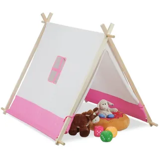 Relaxdays Tipi Zelt für Kinder, Weiß,Hellbraun,Rosa