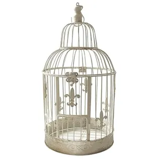 zeitzone Deko Vogelkäfig Lilie Nostalgie Voliere Landhausstil Antik-Weiß 38cm