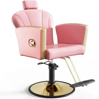 Anunweldo Professioneller Friseurstuhl mit 360° Drehung, Höhenverstellbarer Friseurstuhl mit Kopfstütze, Friseurstühle eignen Sich für Friseurläden, Friseursalons und Schönheitssalons (Rosa)