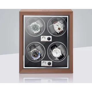 Olvy Uhrenbeweger für 4 Uhren, LED-Beleuchtung, Watchwinder Box Holz, Extrem Leiser Mabuchi Motor, Flexiblem Uhrenkissen, Watch Winder - Braun