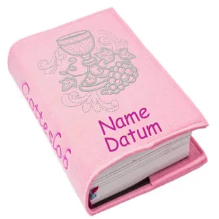 Gotteslob Gotteslobhülle Hülle Kelch Traube silber Filz mit Namen bestickt Einband Umschlag personalisierte Gesangbuchhülle, Farbe:rosa