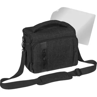 PEDEA DSLR-Kameratasche "Fashion" mit Displayschutzfolie für Fujifilm XF10 / Sony Alpha 5000 / Canon EOS 5D Mark IV 6D 600D 700D / Nikon D5000 D5100 D7200 / Panasonic Lumix DMC G5 GF7, Gr. XL schwarz