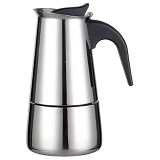 Espressokocher Edelstahl, Mokkakanne für Kaffeeliebhaber Geeignet 2-4 Tassen, Italienische Kaffeemaschine Hitzebeständiger Griff, Espressomaschine für Gasherd, Elektrischer Keramikocher, Silber 200ml
