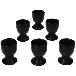 Mambocat 6er Set Panther Eierbecher mit Fuß matt schwarz aus Steingut – AS.EG.F.01899