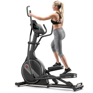 AsVIVA Crosstrainer E4 Pro Ellipsentrainer für Zuhause, 24 kg Schwungmasse, Fitness-App-kompatibel, Tablet-/ Handyhalterung grau