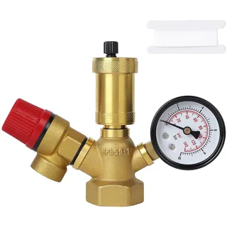 SWAWIS Sicherheitsgruppe Überdruckventil Boiler DN25 (1") Schnellentlüfter 6 Bar Manometer 10 Bar Sicherheitsventil Heizung Kesselsicherheitsgruppe Heizungsanlage