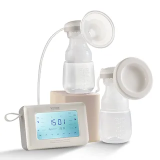 Vevor Elektrische Doppelmilchpumpe 9,45W Brustpumpe 180ml PP-Milchflasche Milchpumpe -300±20mmHg Stillpumpe mit 4Modi und 9/15 Stufen ≤50dB Ultra-leise Sorgenfreies Abpumpen Muttermilch unterwegs