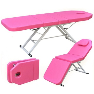 Massageliege 3 Zonen Klappbares Kosmetikliege Spaliege SPA Salon Schönheit Massagetisch Bett Massagebank Dreifach Gefaltetes Kosmetikbett Tragbare 182cm, Tragfähigkeit 220-250 kg (Rosa)